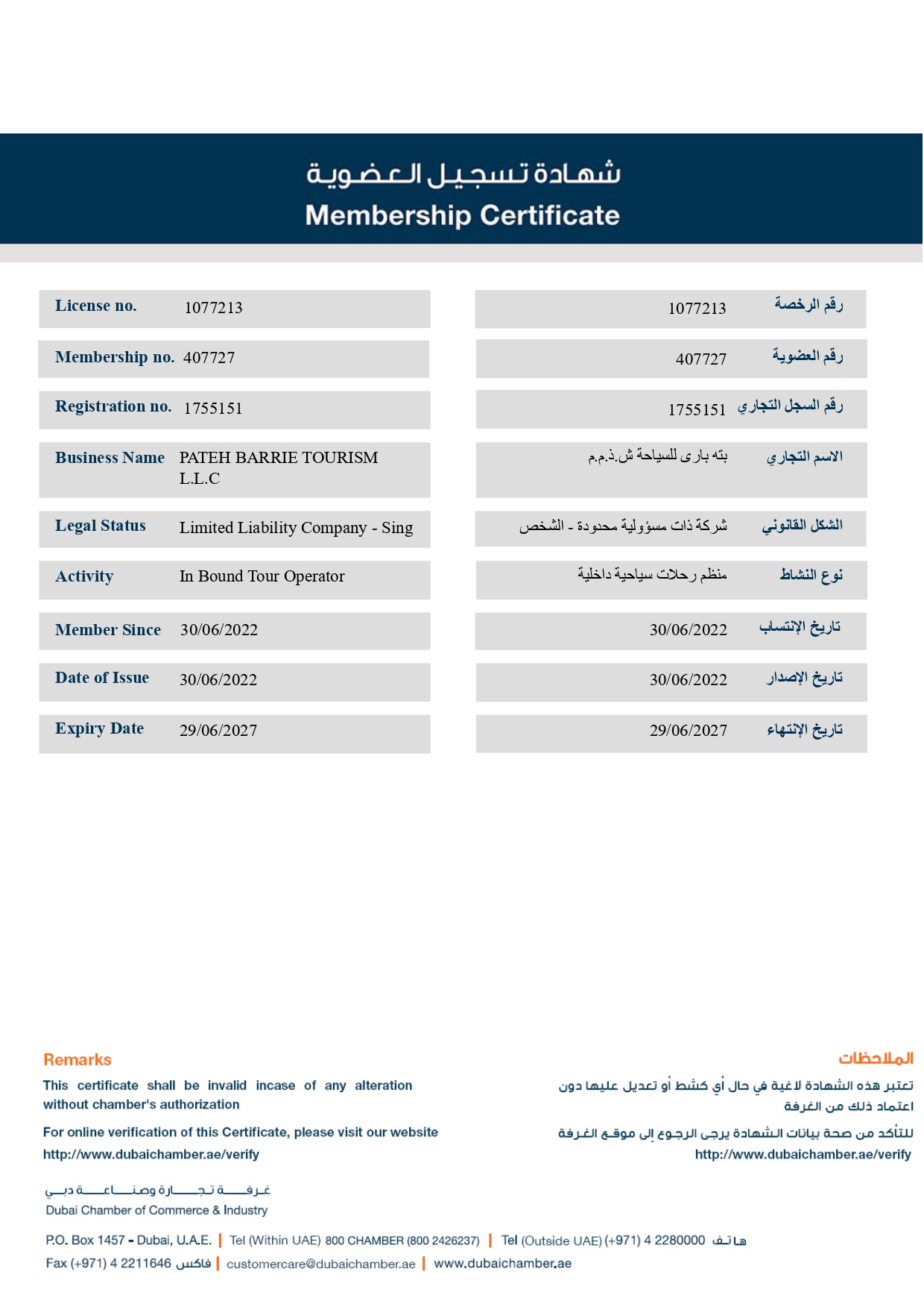 License and Certificate